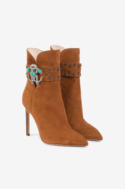 Women Mirror Snake Ankle Boots Cognac/Argento_Old Roberto Cavalli Boots & Booties