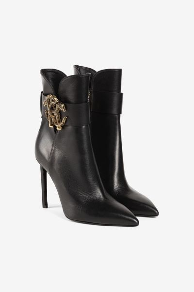 Mirror Snake Leather Boots Boots & Booties Nero Women Roberto Cavalli