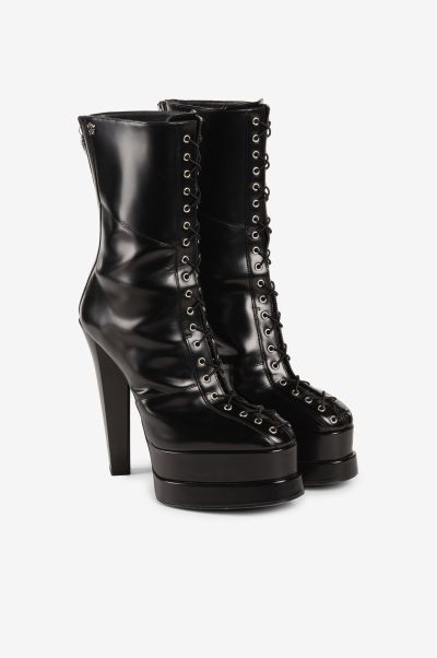Lace-Up Leather Platform Boots Women Boots & Booties Roberto Cavalli Nero/Argento_Old