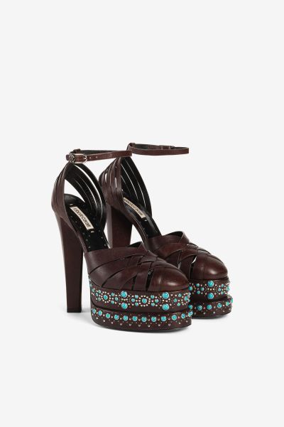 Women T.moro/Argento_Old Roberto Cavalli Sandals Gemstone-Embellished Platform Sandals