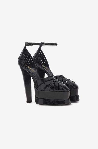 Roberto Cavalli Women Nero/Argento_Old Sandals Platform Sandals With Woven Upper