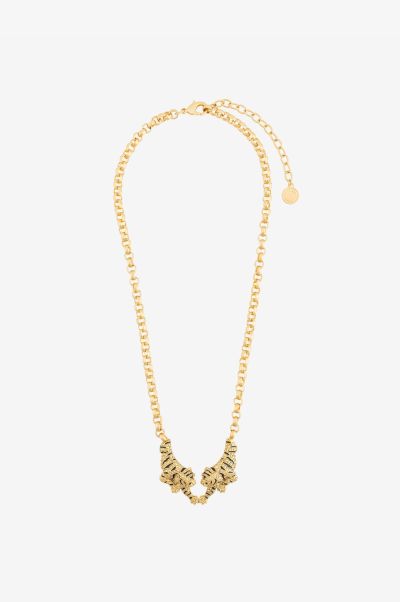 Fashion Jewelry Women Oro/Nero Roberto Cavalli Enamelled Tiger Necklace