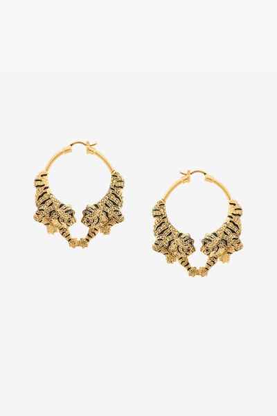 Roberto Cavalli Fashion Jewelry Tiger Hoop Earrings Oro/Nero Women