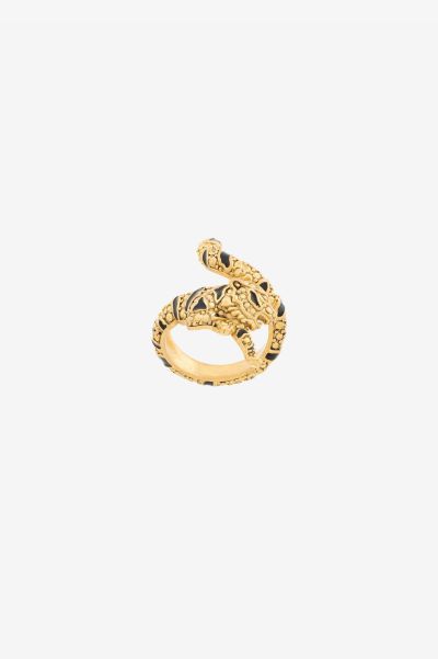 Women Oro/Nero Fashion Jewelry Roberto Cavalli Enamelled Tiger Ring