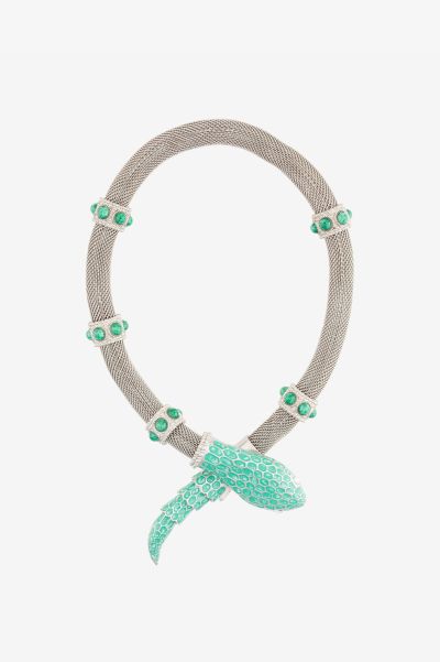 Fashion Jewelry Argento/Turchese Snake Enamel Necklace Women Roberto Cavalli