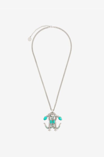 Argento/Turchese Fashion Jewelry Roberto Cavalli Women Mirror Snake Crystal Necklace