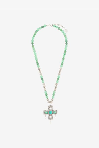 Women Roberto Cavalli Multi-Stone Cross Pendant Necklace Argento/Turchese Fashion Jewelry