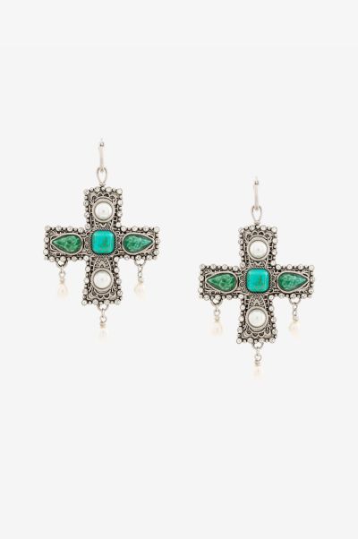 Argento/Turchese Women Multi-Stone Cross Drop Earrings Fashion Jewelry Roberto Cavalli