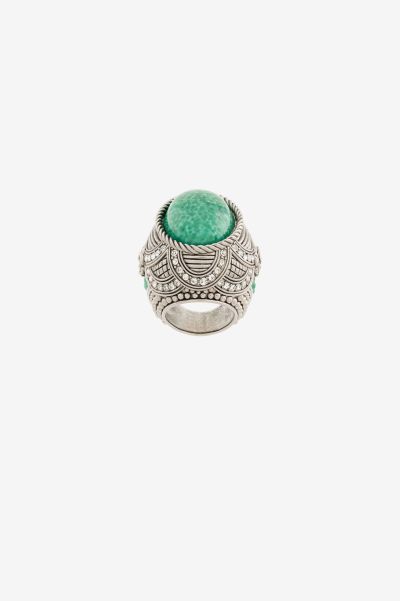 Fashion Jewelry Women Argento/Turchese Gemstone-Embellished Ring Roberto Cavalli