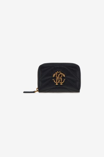 Small Leather Goods Nero_191101 Roberto Cavalli Women Small Wallet With Monogram Rc And Zip