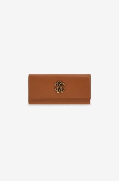 Small Leather Goods Women Roberto Cavalli Cuoio Wallet With Monogram Rc