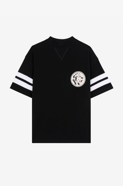 Men Mirror Snake Cotton T-Shirt Black Roberto Cavalli T-Shirts & Polos
