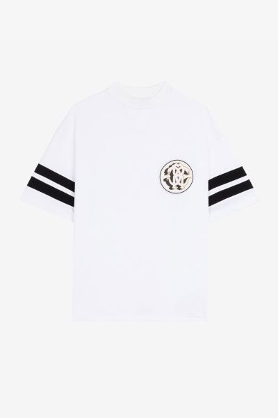Mirror Snake Cotton T-Shirt T-Shirts & Polos Men Roberto Cavalli White