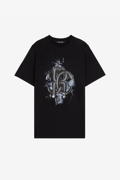 T-Shirts & Polos Mirror Snake-Print T-Shirt Roberto Cavalli Men Black
