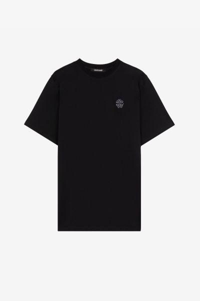 Men Black Roberto Cavalli Mirror Snake Cotton T-Shirt T-Shirts & Polos