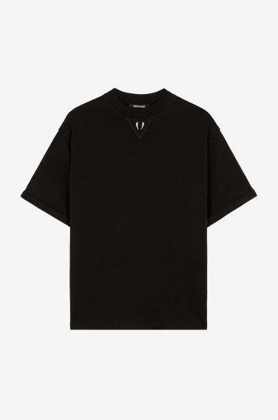 Black Roberto Cavalli T-Shirts & Polos Men Tiger Tooth-Detail Cotton T-Shirt