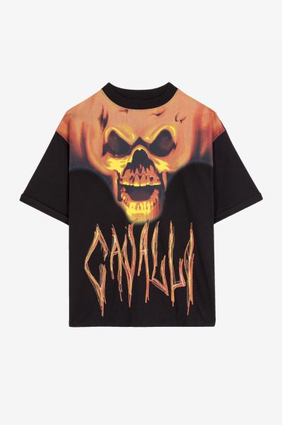 T-Shirts & Polos Skull And Logo-Print Cotton T-Shirt Black Men Roberto Cavalli