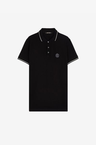 Mirror Snake Cotton Polo Shirt Roberto Cavalli Men Black T-Shirts & Polos