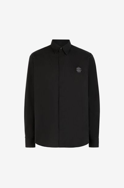 Black Embroidered-Logo Cotton Shirt Men Roberto Cavalli Shirts