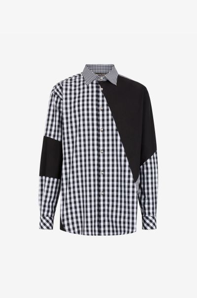 Shirts Roberto Cavalli Panelled Gingham Cotton Shirt Men Black