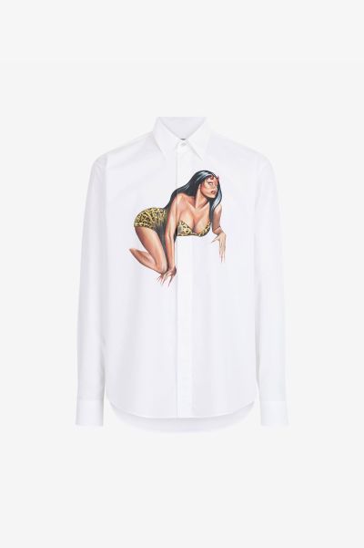 Graphic-Print Cotton Shirt Men Shirts Roberto Cavalli White