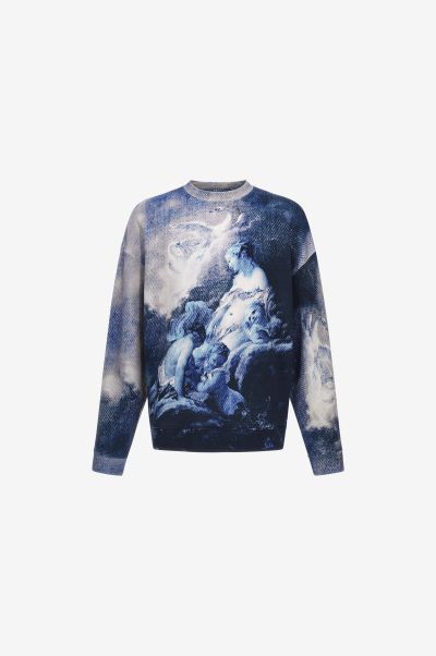 Indigo Men Sweatshirts Sweatshirt With Denim Wild Leda Print Roberto Cavalli