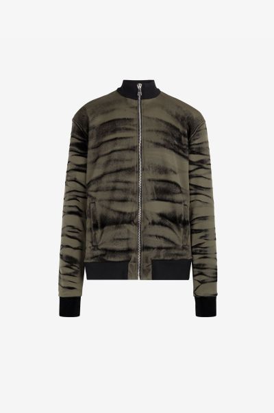 Tiger-Print Track Jacket Green/Black Men Roberto Cavalli Sweatshirts