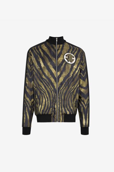 Zebra-Print Mirror Snake Jacket Green/Black Roberto Cavalli Men Sweatshirts