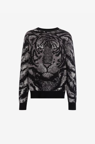 Men Multicolor Tiger-Intarsia Sweater Knitwear Roberto Cavalli