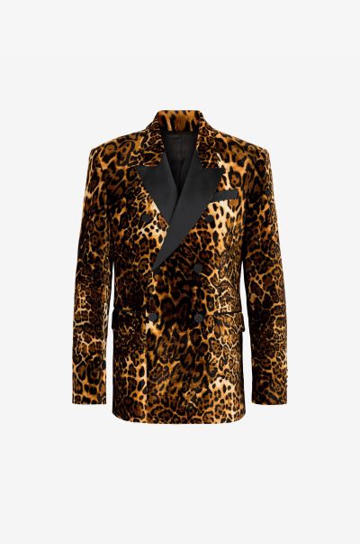 Slate_Black Men Roberto Cavalli Suits & Blazers Leopard-Print Double-Breasted Blazer