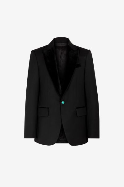 Black Men Roberto Cavalli Velvet-Trim Wool Blazer Suits & Blazers