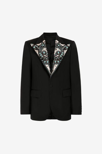 Turquoise-Embellished Single-Breasted Blazer Suits & Blazers Black Roberto Cavalli Men