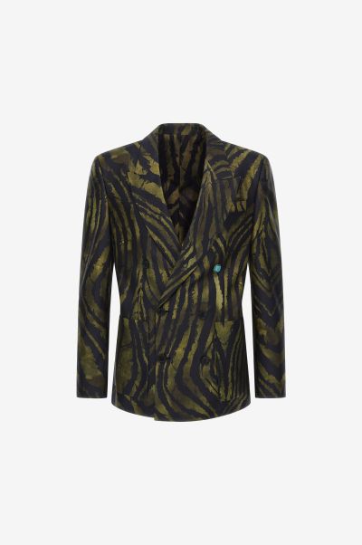 Blazer With Freedom Print Suits & Blazers Roberto Cavalli Ivy_Green Men