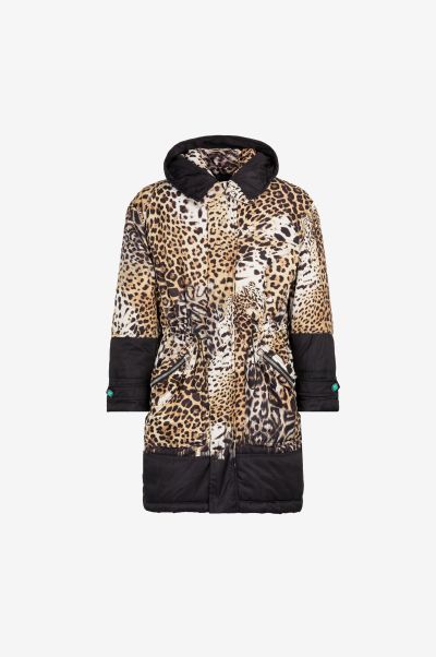 Roberto Cavalli Men Leopard-Print Padded Coat Black Coats & Jackets