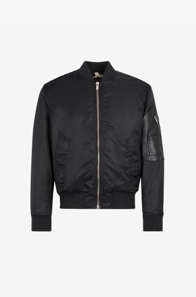 Men Black Coats & Jackets Roberto Cavalli Logo-Embroidered Bomber Jacket