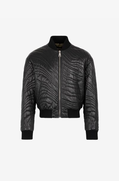 Coats & Jackets Men Roberto Cavalli Quilted Leather Bomber Jacket Black