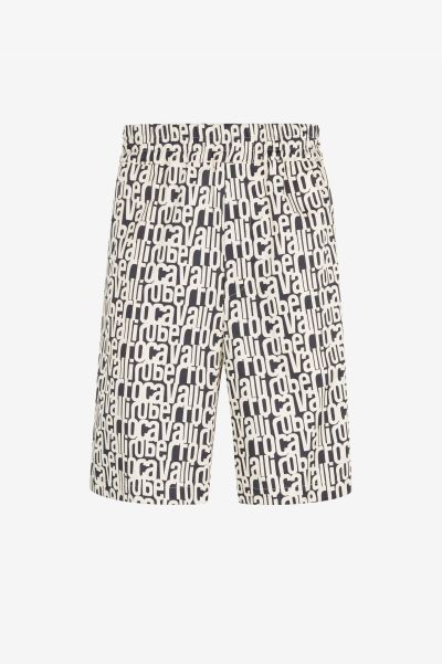 Pants & Shorts Black Men Logo-Print Cotton Shorts Roberto Cavalli