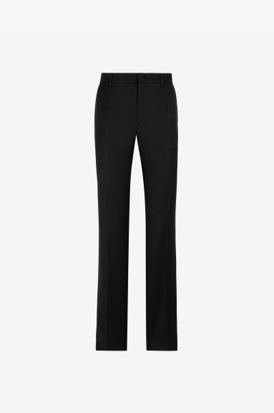 Men Pants & Shorts Straight-Leg Wool Trousers Black Roberto Cavalli