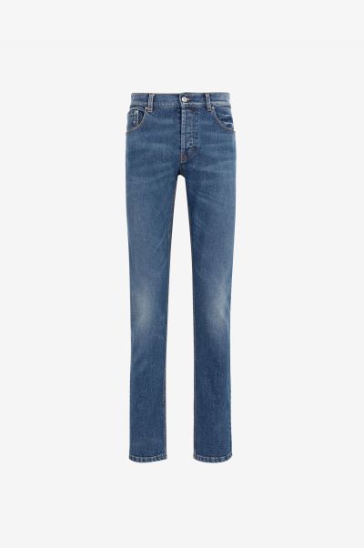 Roberto Cavalli Medium_Blue Pants & Shorts Mirror Snake-Embroidered Slim-Fit Jeans Men