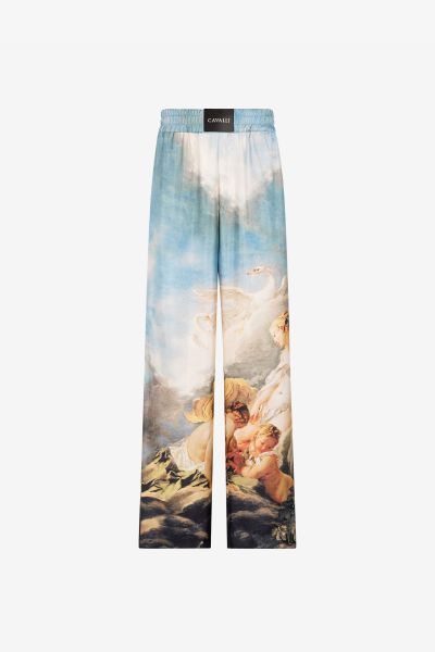Painting-Print Silk Trousers Roberto Cavalli Pants & Shorts Men Multicolor