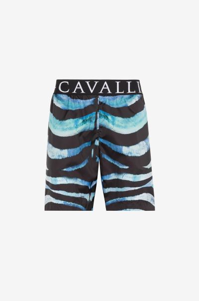 Roberto Cavalli Zebra-Print Swim Shorts Beachwear Men Blue/Black