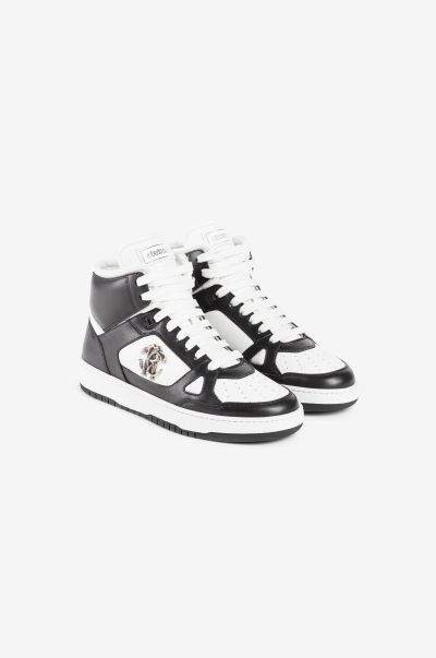 Roberto Cavalli Logo-Plaque Leather Sneakers Men Sneakers Nero/Bianco