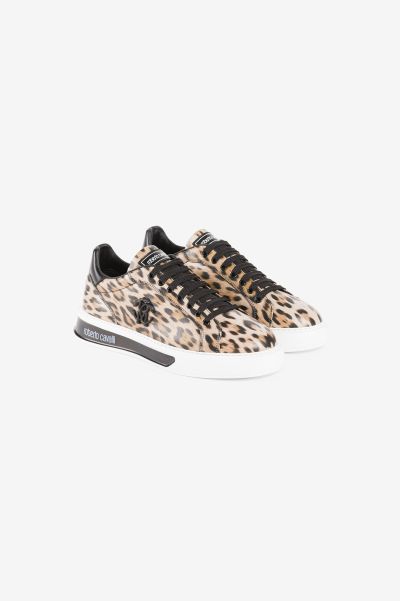 Men Maculato/Nero Sneakers Leopard-Print Leather Sneakers Roberto Cavalli