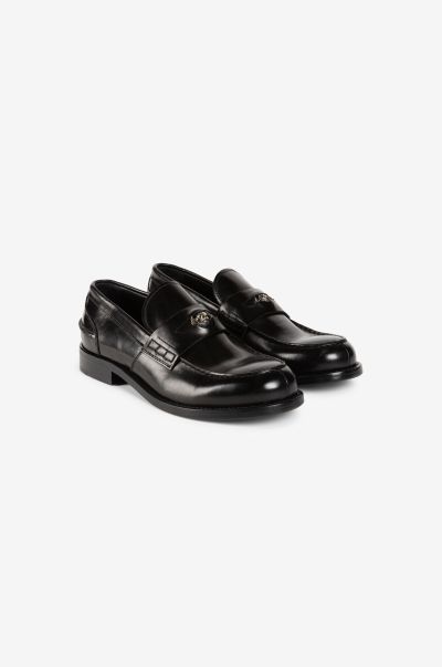 Men Loafers & Moccasins Logo-Plaque Leather Loafers Roberto Cavalli Black