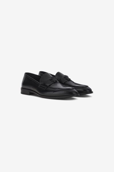 Men Loafers With Monogram Mirror Snake Black Loafers & Moccasins Roberto Cavalli