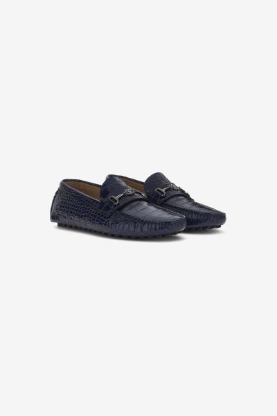 Roberto Cavalli Blu Men Mirror Snake Loafers With Crocodile Print Loafers & Moccasins