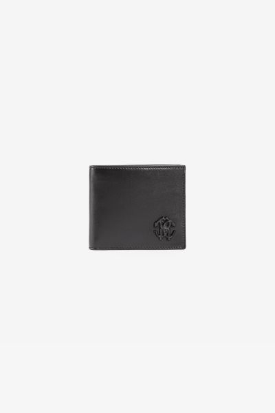 Roberto Cavalli Men Small Leather Goods Nero Logo-Plaque Leather Wallet