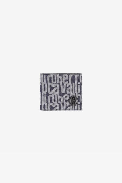 Small Leather Goods Bianco/Blu Men Logo-Print Denim Wallet Roberto Cavalli