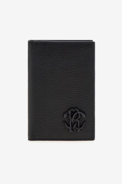 Cardholder With Monogram Rc Roberto Cavalli Men Black Small Leather Goods
