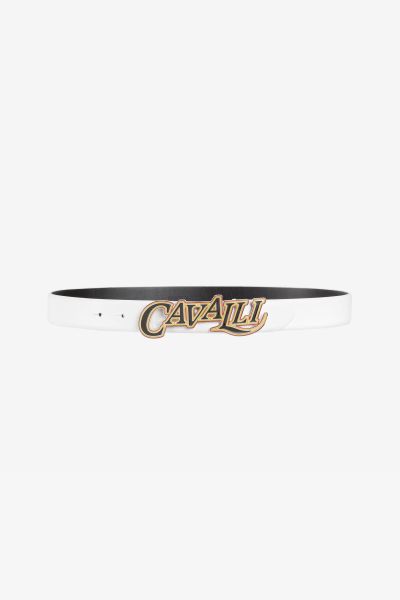 Ivory Roberto Cavalli Belts Logo-Buckle Leather Belt Men